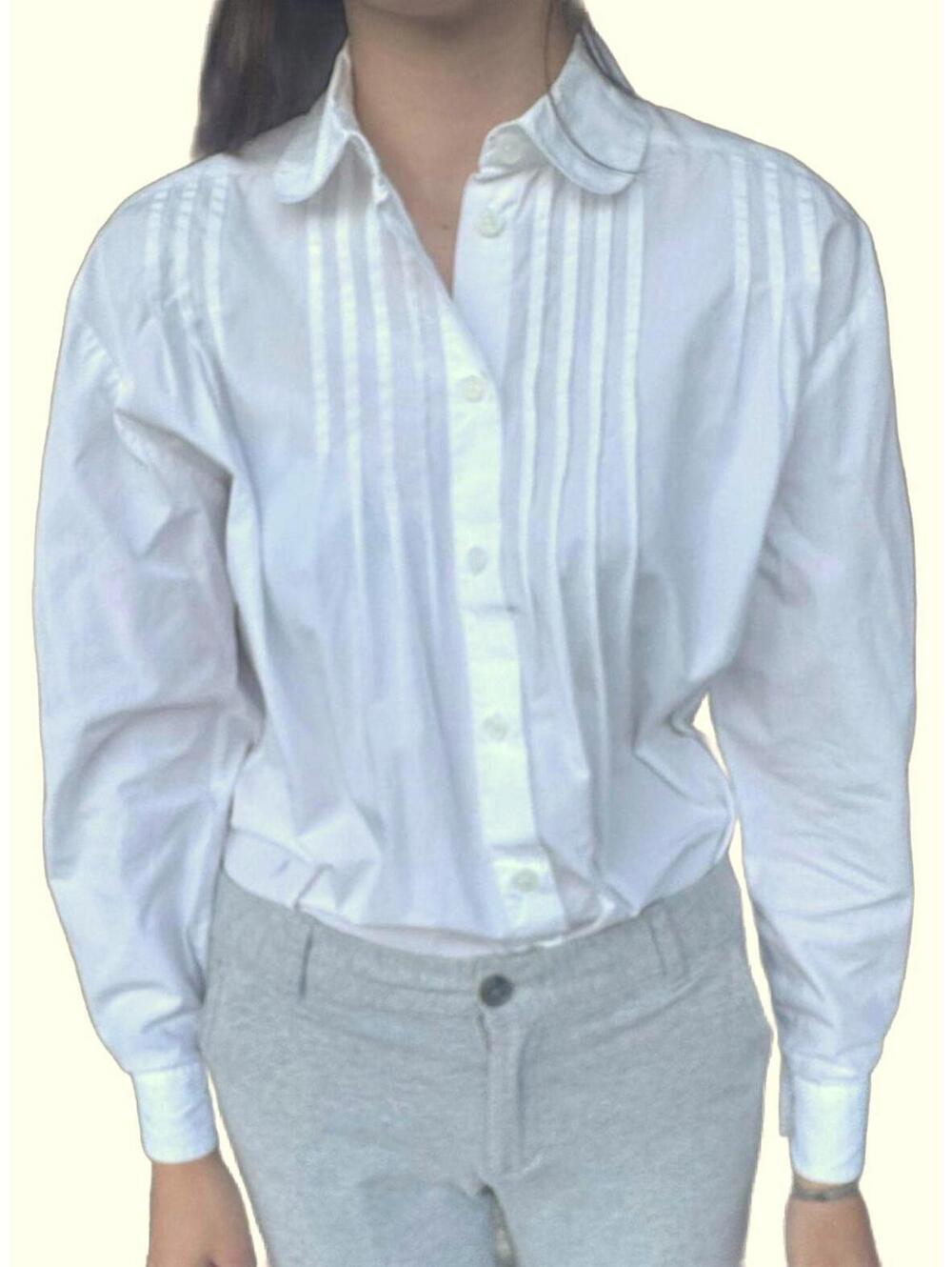 90s SKYR Size 4 White Collared Pin-Tuck Long Sleeve Button-Up Blouse